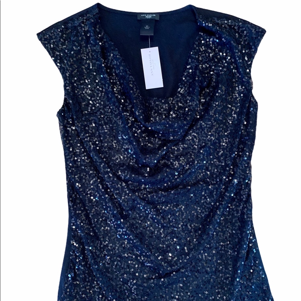 Ann Taylor Sequin Cowl Neck Black Top